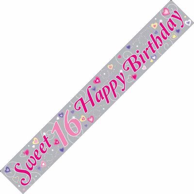 9ft 16th Birthday Holographic Banner