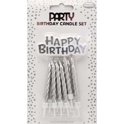 Silver Metallic Cake Candle Set  6s