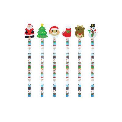 6assorted Christmas Pencil With Eraser Top  24s