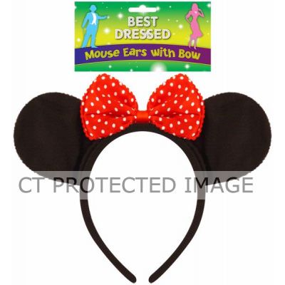 Mouse Ears Headband With Red Bow