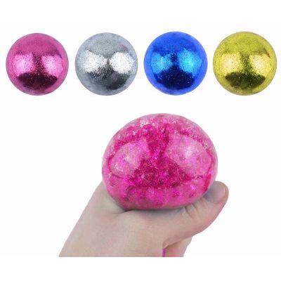 6.5cm Assorted Glitter Splat Ball W/beads  12s