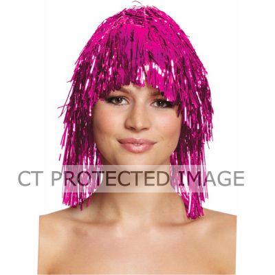 Hot Pink Tinsel Wig