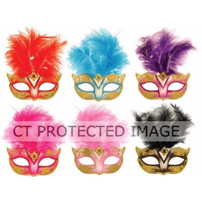 6assorted Mask Half Glitter W/feathers