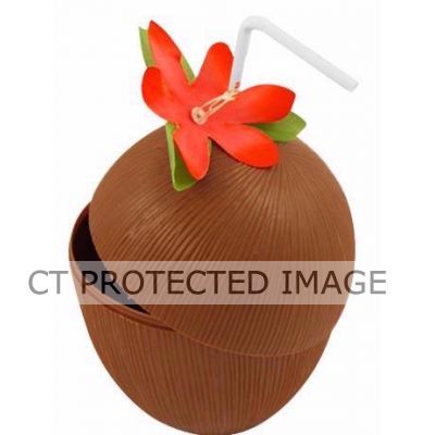 Coconut Cup W/flower & Straw