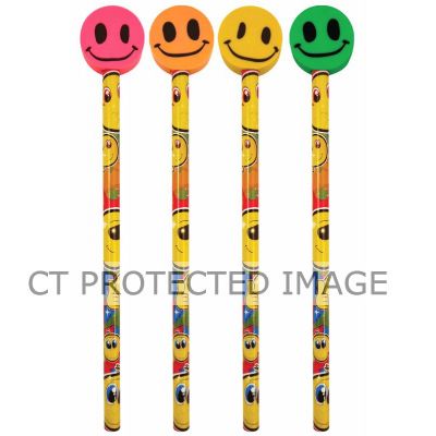 4assorted Smile Pencil W/eraser Top  24s