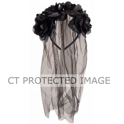 Black Bride Headband With Veil
