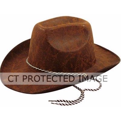 Adult Cowboy Leather Look Brown Hat