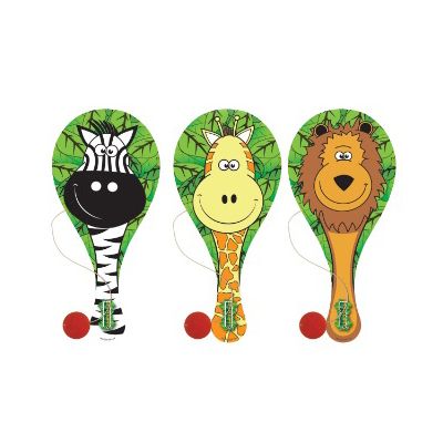 3assorted 22cm Wooden Jungle Paddle Bat/ball