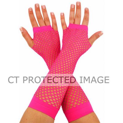 Pink Neon Fishnet Gloves