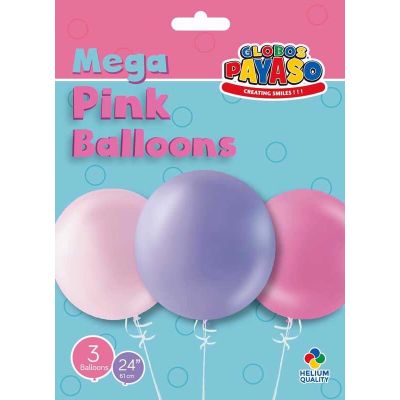  24 Inch Assorted Pink Globos Latex (pack quantity 3) 