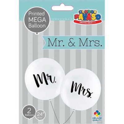  24 Inch Mr & Mrs White Globos Latex (pack quantity 2) 