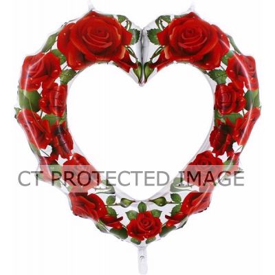 42 Inch Red Roses Heart Frame Foil