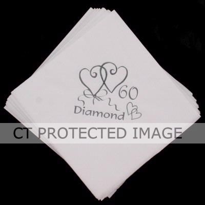  60th Anniversary Silver Foil Napkins (pack quantity 15) 