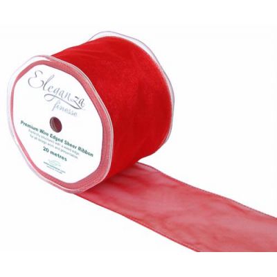 Wired Ribbon 70mmx20m Red