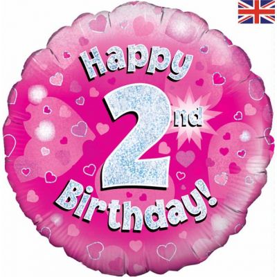 18 Inch Happy 2nd Birthday Pink Foil