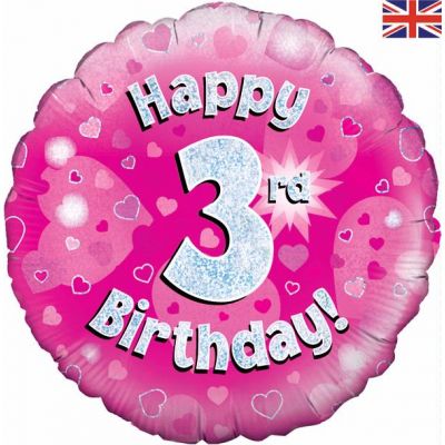 18 Inch Happy 3rd Birthday Pink Foil Wholesale Party Products