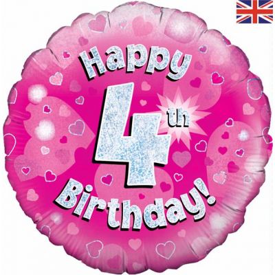 18 Inch Happy 4th Birthday Pink Foil