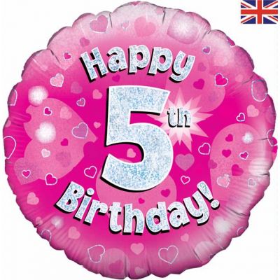 18 Inch Happy 5th Birthday Pink Foil
