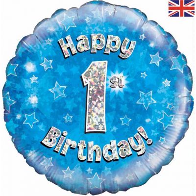 18 Inch Happy 1st Birthday Blue Foil