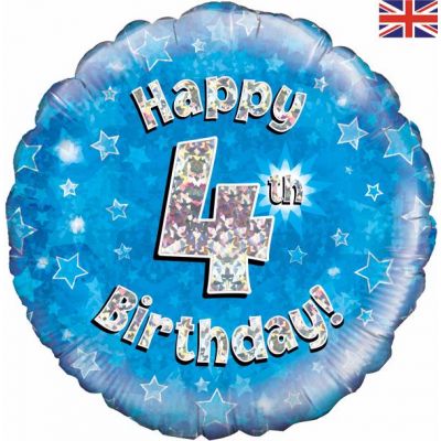 18 Inch Happy 4th Birthday Blue Foil