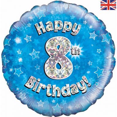 18 Inch Happy 8th Birthday Blue Foil