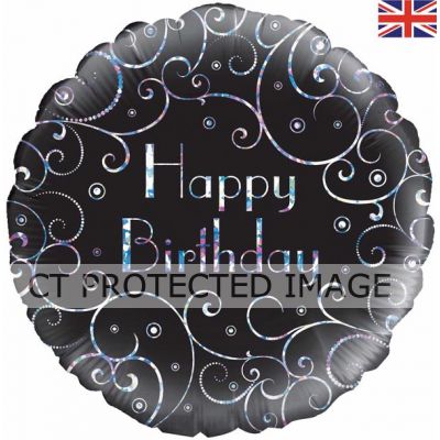 18 Inch Birthday Black Swirls Foil