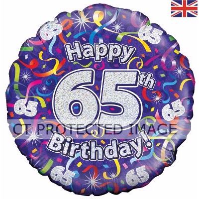 18 Inch 65th Birthday Streamers Holographic Foil