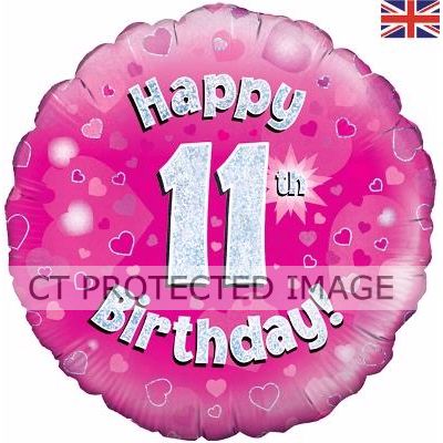18 Inch 11th Birthday Pink Holographic Foil