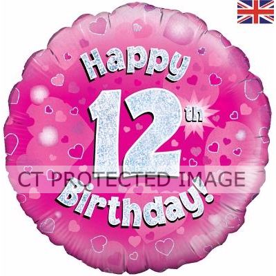 18 Inch 12th Birthday Pink Holographic Foil