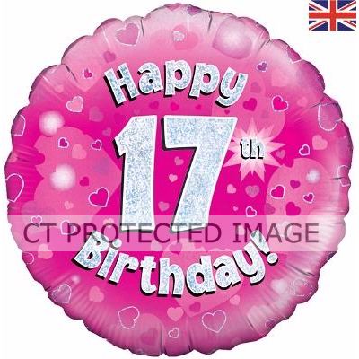 18 Inch 17th Birthday Pink Holographic Foil