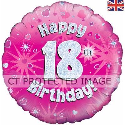 18 Inch 18th Birthday Pink Holographic Foil