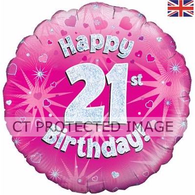 18 Inch 21st Birthday Pink Holographic Foil