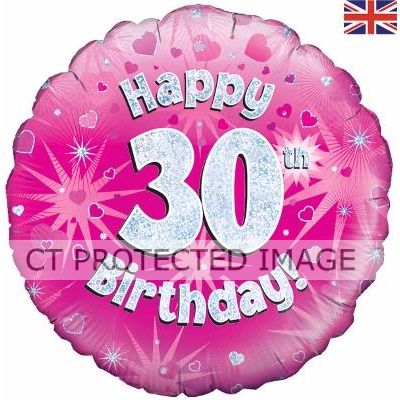 18 Inch 30th Birthday Pink Holographic Foil