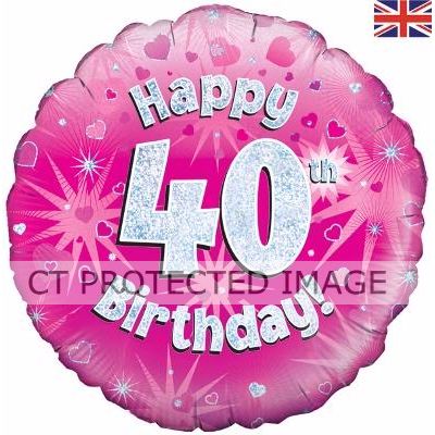 18 Inch 40th Birthday Pink Holographic Foil