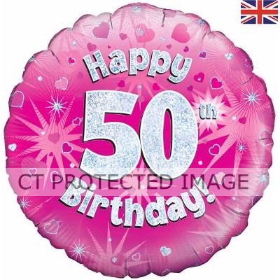 18 Inch 50th Birthday Pink Holographic Foil
