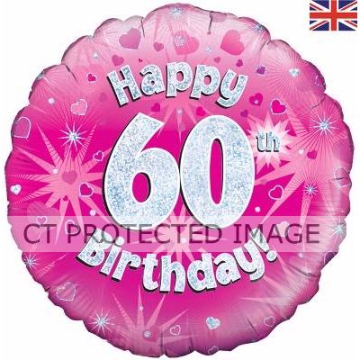 18 Inch 60th Birthday Pink Holographic Foil