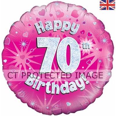 18 Inch 70th Birthday Pink Holographic Foil