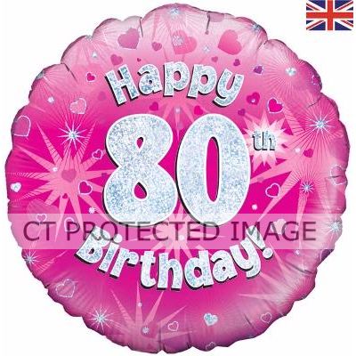 18 Inch 80th Birthday Pink Holographic Foil
