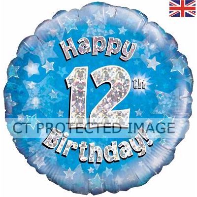 18 Inch 12th Birthday Blue Holographic Foil