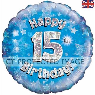 18 Inch 15th Birthday Blue Holographic Foil