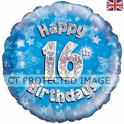 18 Inch 16th Birthday Blue Holographic Foil