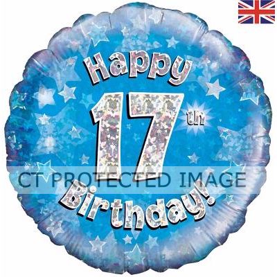 18 Inch 17th Birthday Blue Holographic Foil