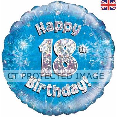 18 Inch 18th Birthday Blue Holographic Foil