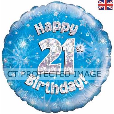 18 Inch 21st Birthday Blue Holographic Foil