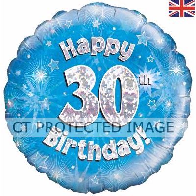 18 Inch 30th Birthday Blue Holographic Foil