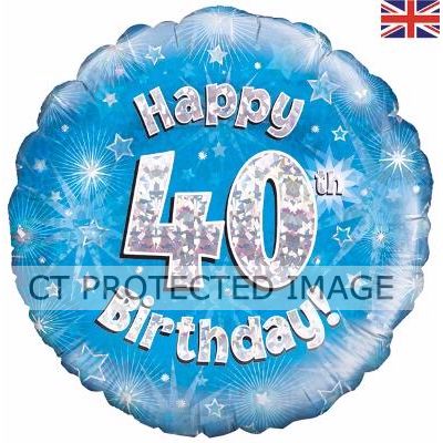 18 Inch 40th Birthday Blue Holographic Foil