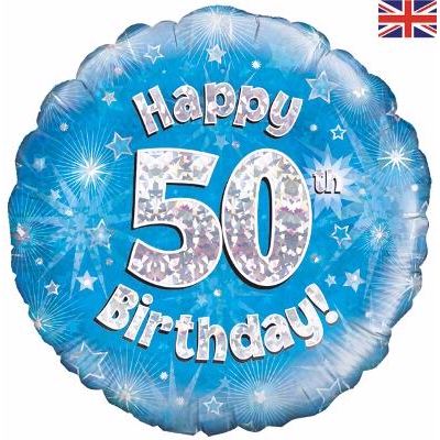 18 Inch 50th Birthday Blue Holographic Foil
