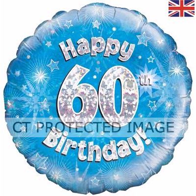 18 Inch 60th Birthday Blue Holographic Foil
