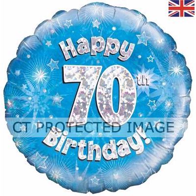 18 Inch 70th Birthday Blue Holographic Foil