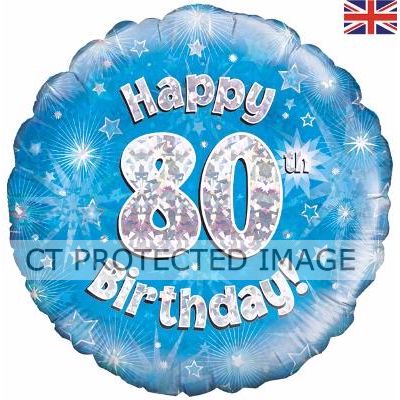 18 Inch 80th Birthday Blue Holographic Foil